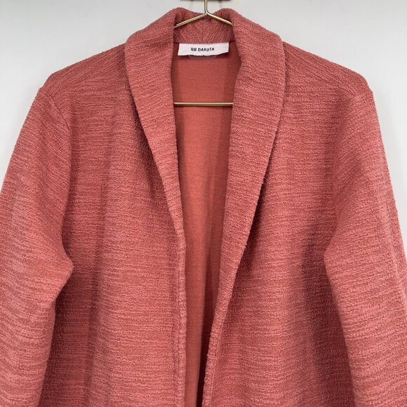 BB Dakota Women’s Open Front Blazer Cardigan Jacket Pink Textured Knit Pockets - Picture 2 of 10